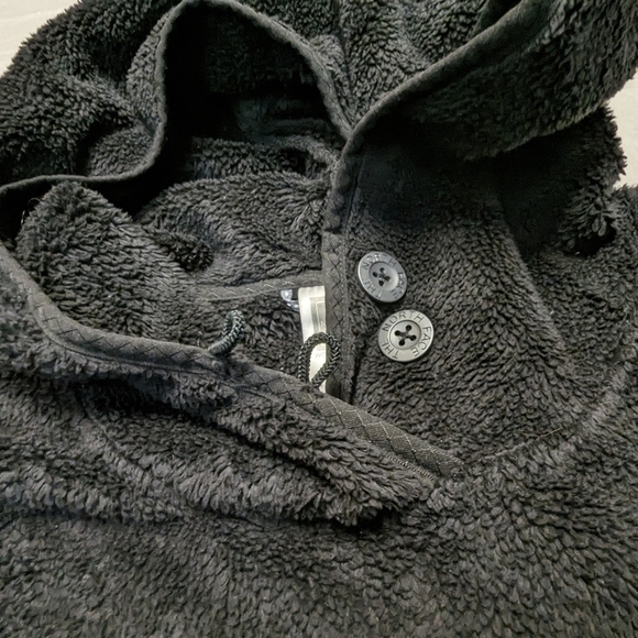 The north face fleece/sherpa fuzzy pullover hooded sweatshirt black Large - Picture 9 of 9